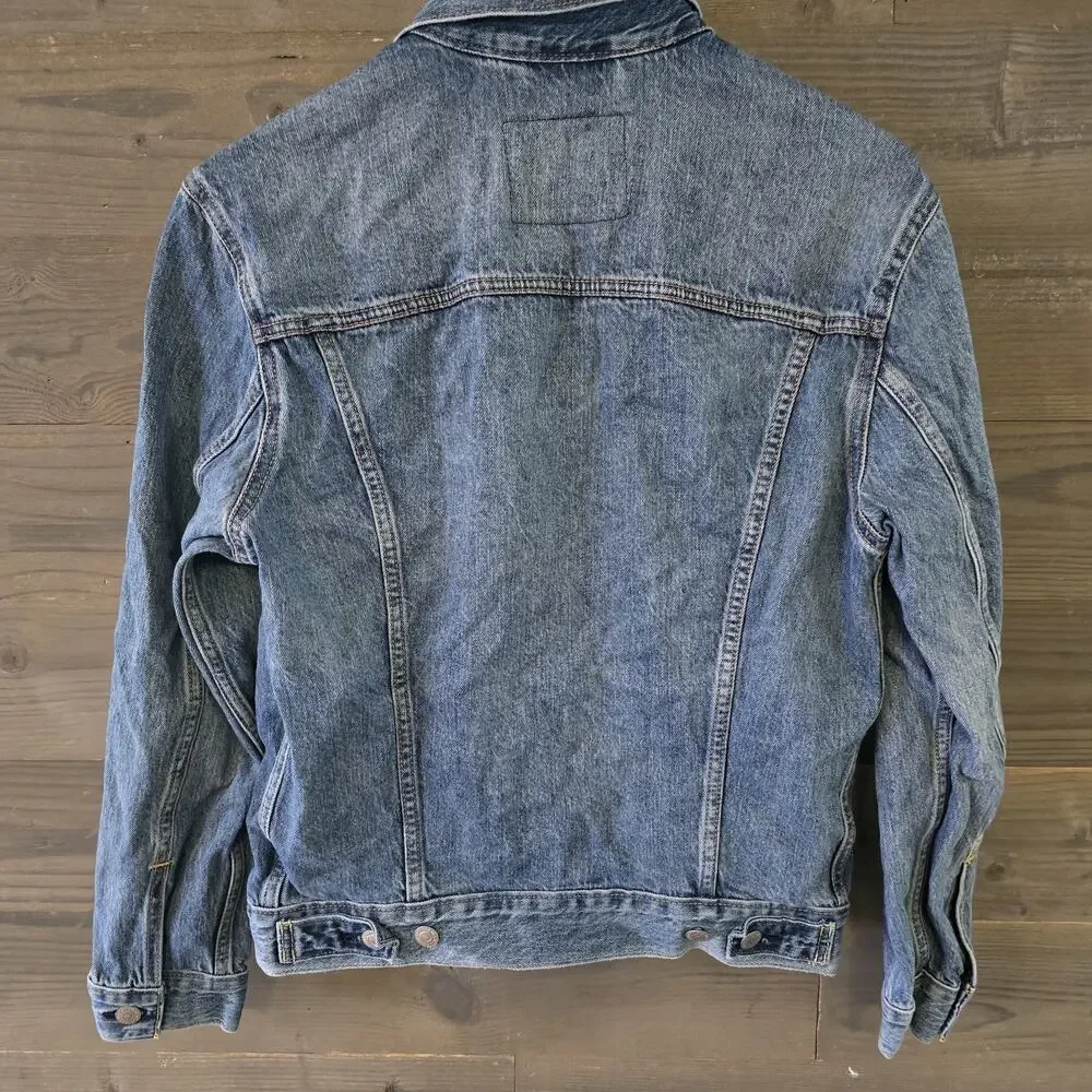 Levi's Premium Trucker Denim Jacket Mens Small Blue Button Front Red Tab Classic